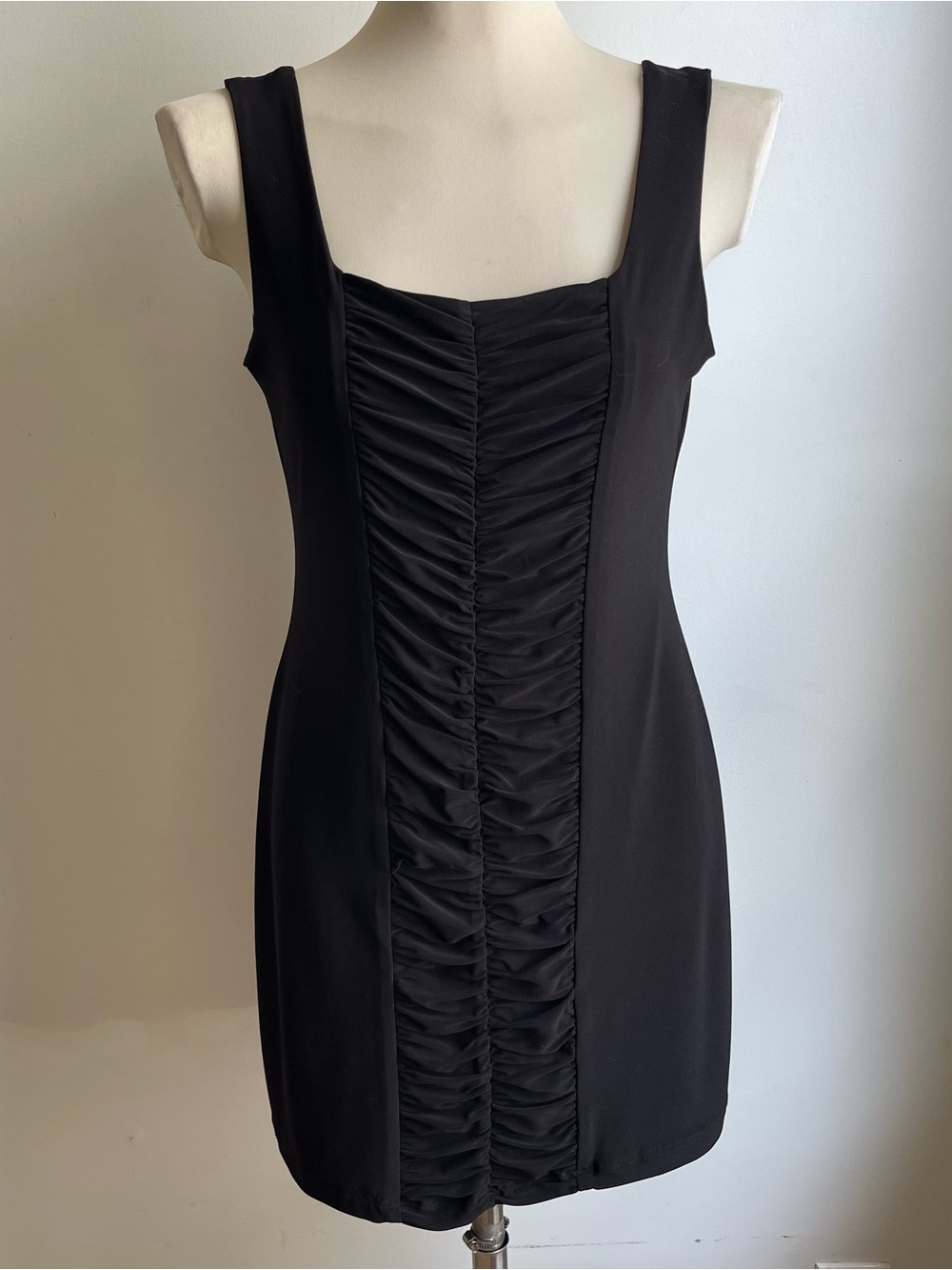 Vintage 90s Joseph Ribkoff Black Mini Dress Tank Sleeveless Ruched LBD 12 Medium